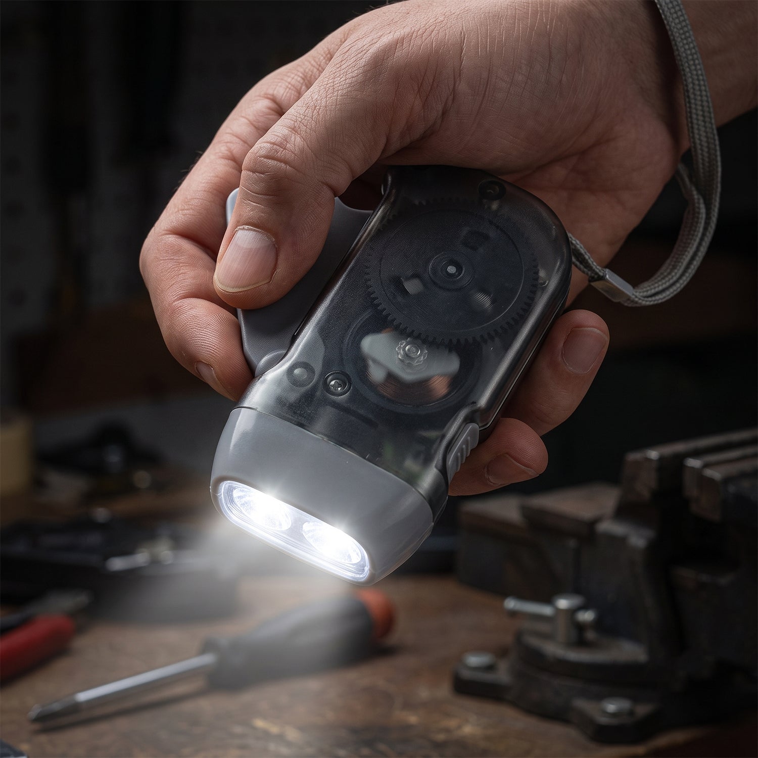 Hand Press Torch, Battery-Free 3-LED Flashlight for Camping close-up detail for everyday convenience
