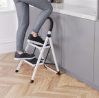 Heavy duty 2 step folding ladder with safety handrail