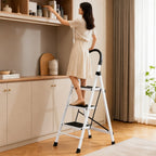 Folding step ladder with padded handle for kitchen and home