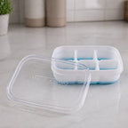 Side view of the mini plastic ice tray highlighting its space saving design.