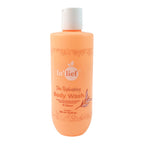 Nourishment-focused body wash bottle with clear labeling