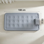 Dimension chart for portable inflatable folding bed showing length, width, and height