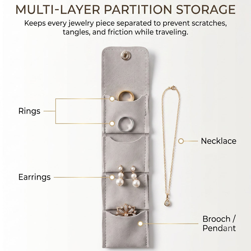 Multi pocket jewellery roll organizer for accessories on the go