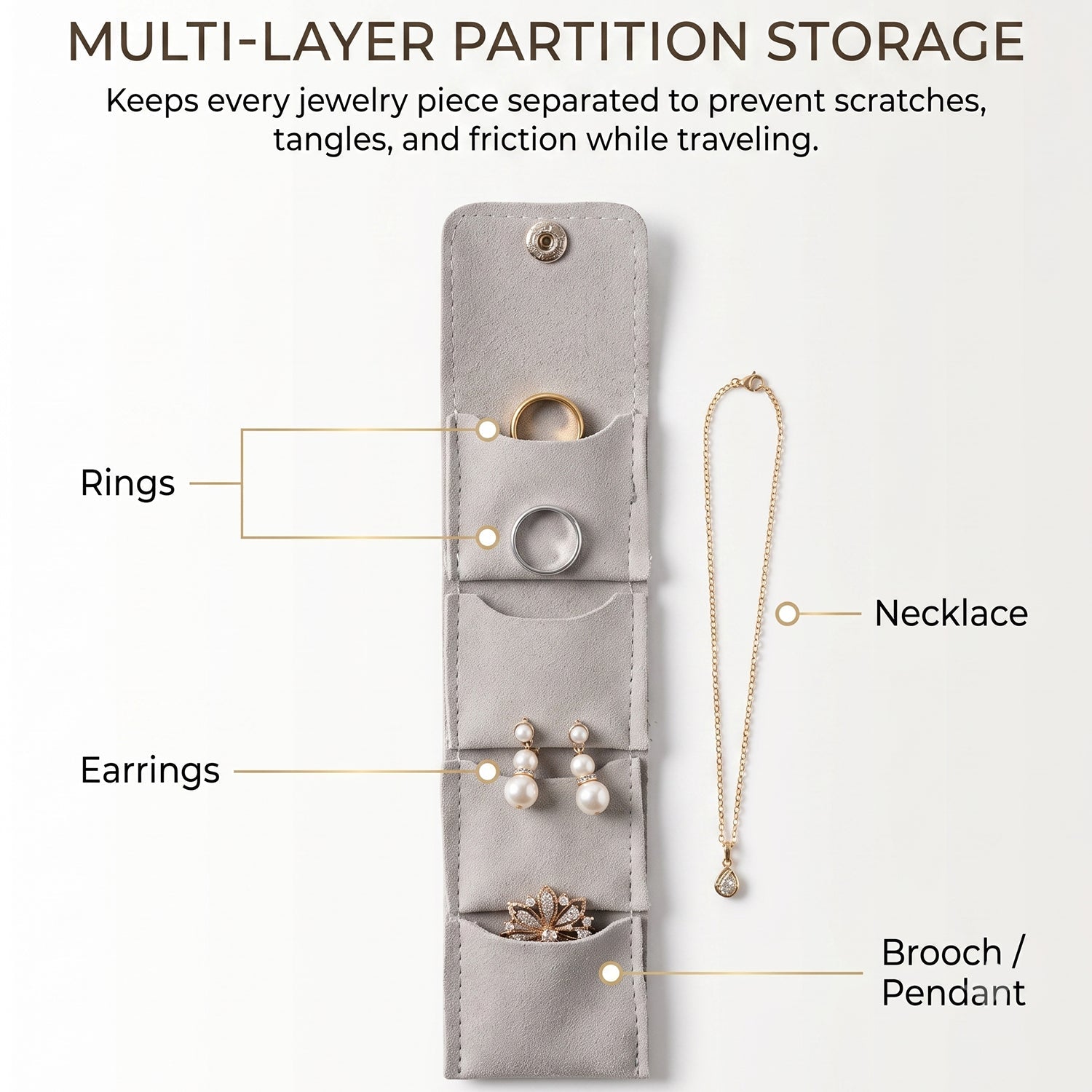 Multi pocket jewellery roll organizer for accessories on the go