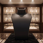 Front view of black mannequin bust necklace display stand highlighting necklaces in India