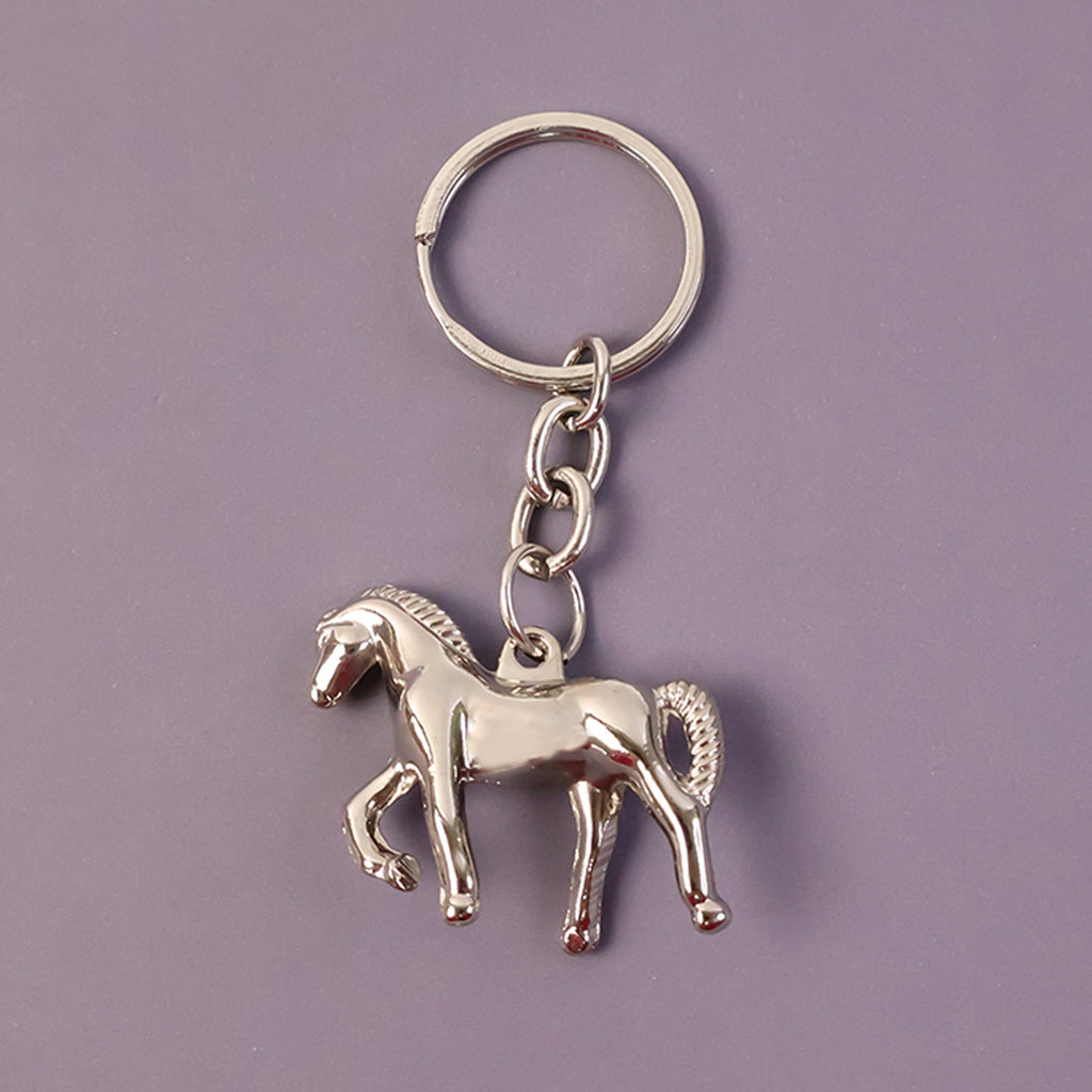 Stylish chrome horse shape keychain attached to key ring