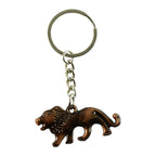 Side profile of durable metal lion keychain illustrating its sturdy build