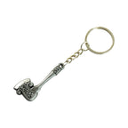 Vintage-style metal axe keychain attached to a set of keys