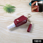 Portable hand sanitizer holder keychain with refillable transparent bottle and tassel