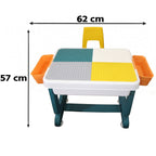 Building block activity desk with bins for organising bricks
