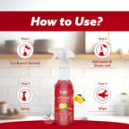 Spray bottle with prepared kitchen surface cleaner solution