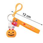 Cute novelty cat pumpkin key ring showing size keychains