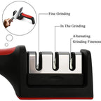 Close-up of the three sharpening slots for steel and ceramic blades.