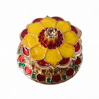 Temple decor with traditional kumkum box featuring gold finish