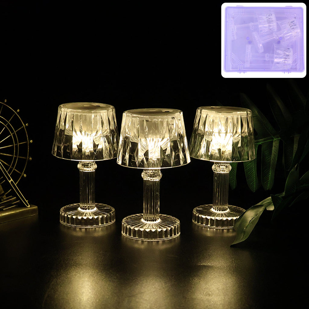 Set of 3 LED mini table lamps with crystal-effect lampshades providing warm ambient light