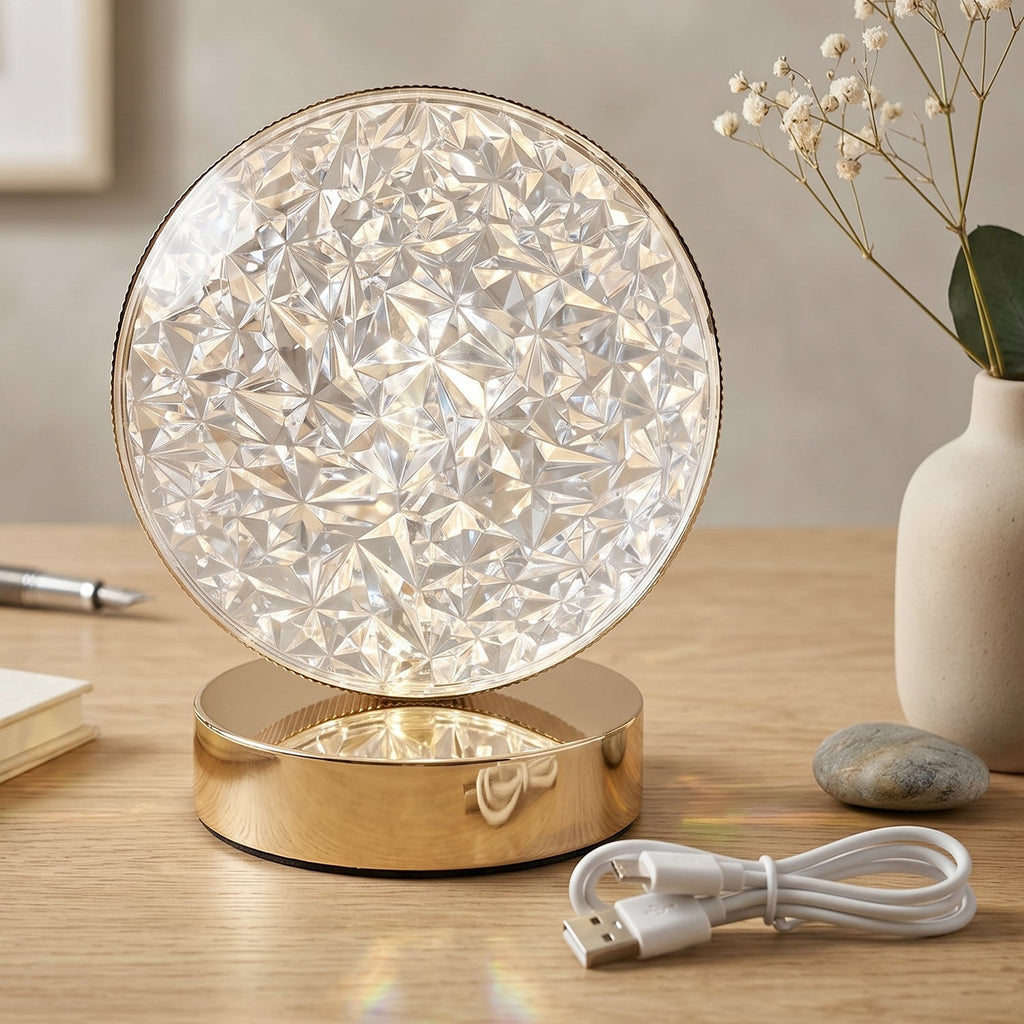Close-up of crystal lamp touch control detail