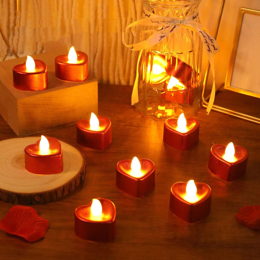 Assorted colors heart shaped LED tea light candles set of 12 pieces