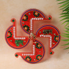 Vibrant Acrylic Swastik Shubh Labh Wall Hanging with pearl and stone decorations