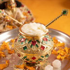 Decorative matki and spoon set for Laddu Gopal shringar