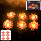 Set of 6 lotus shaped LED flameless decorative candles glowing warmly