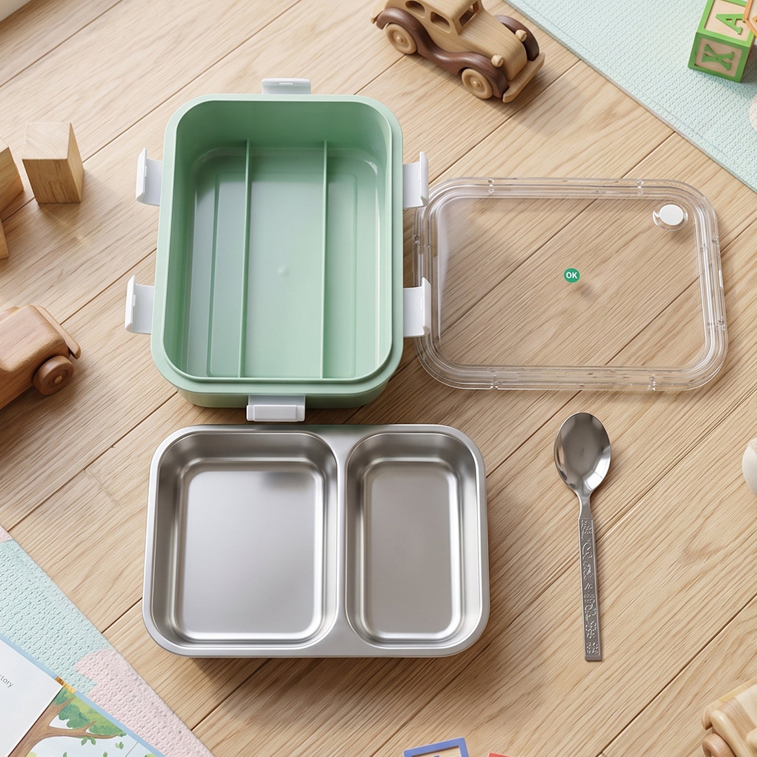 Stainless Steel Lunch Box 2 Section – Leakproof & Durable with Spoon