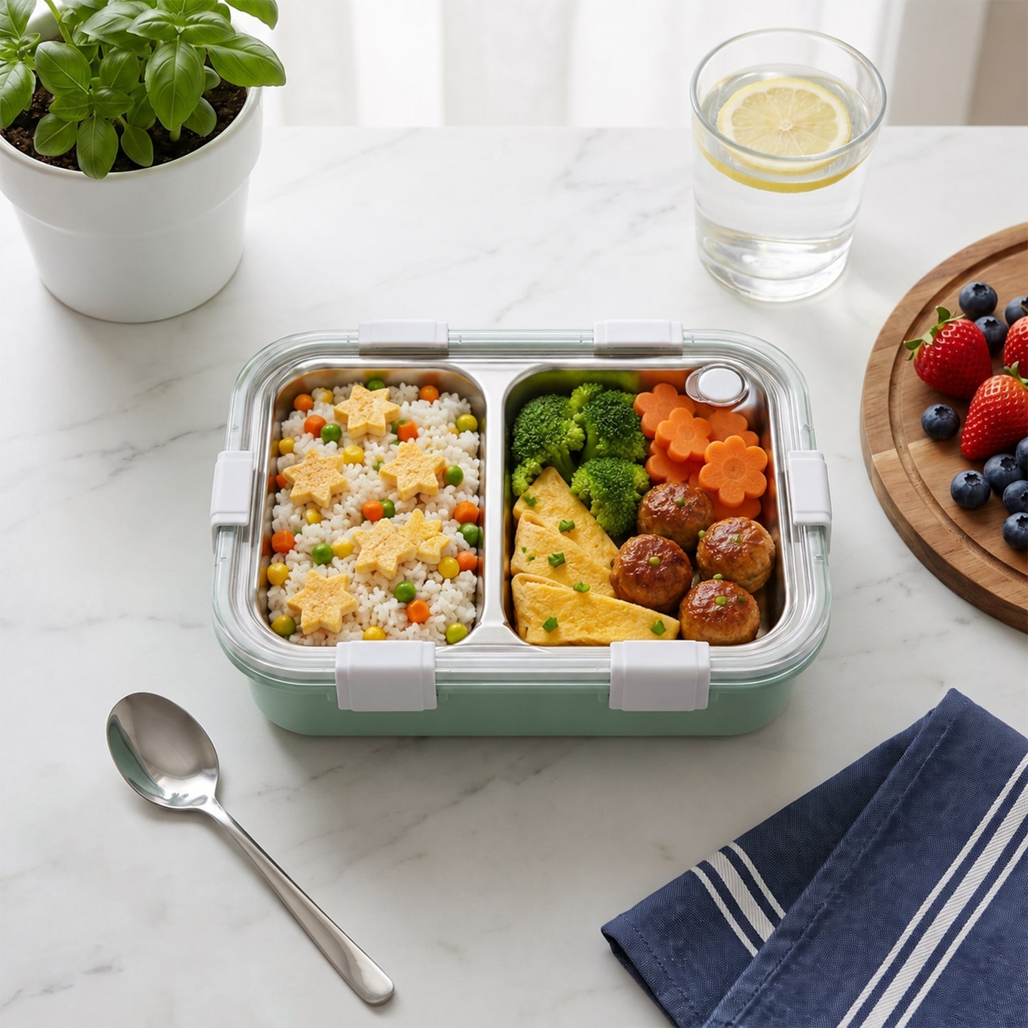 Stainless Steel Lunch Box 2 Section – Leakproof & Durable with Spoon