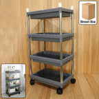 4-layer rolling storage cart with durable plastic trays and smooth-gliding wheels.