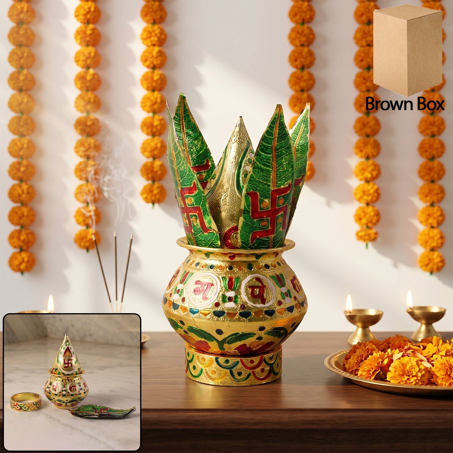 Traditional Decorative Pooja Kalash – Ornate Lotus Crown Design