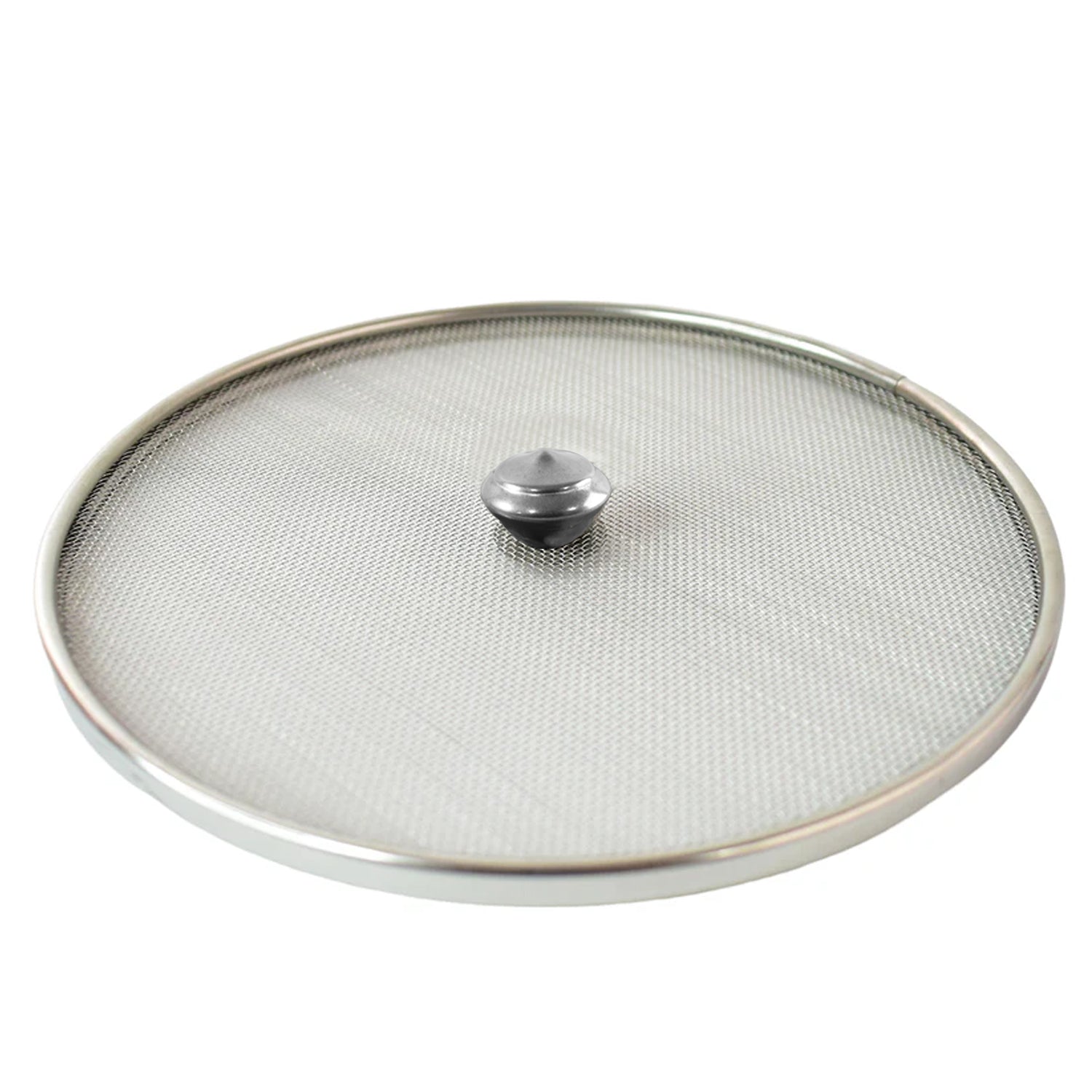 Protective stainless steel mesh food net cover for cooked dishes.