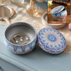 Metal mandala tin box, decorative round container for candles and trinkets (1 pc)