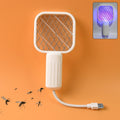 Electric mosquito swatter racket with built-in UV light trap
