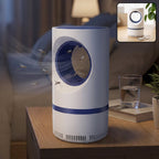 Indoor insect killer lamp showcasing UV attraction and strong suction fan.