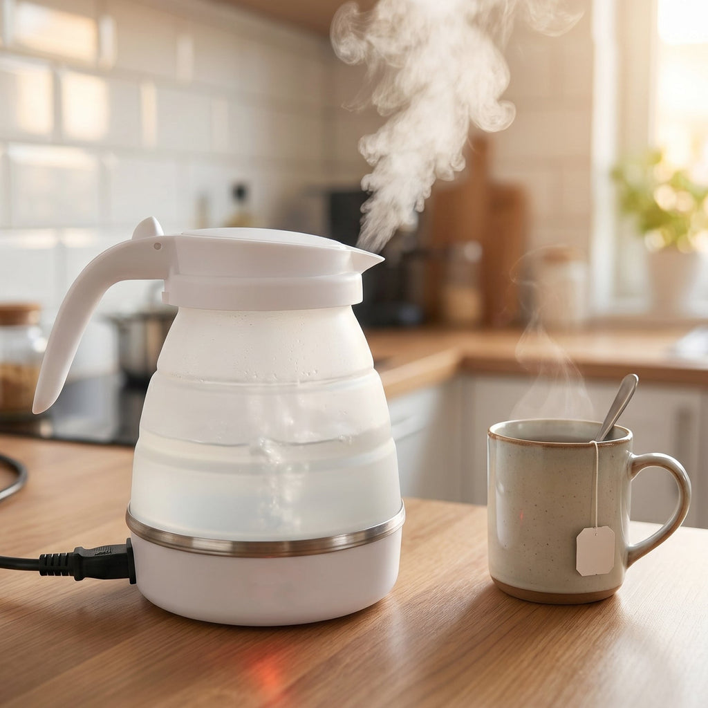 Compact collapsible kettle for tea and coffee on trips