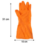 Size dimensions of large orange cleaning gloves