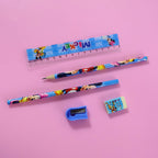 Close-up of kids drawing and writing stationery set
