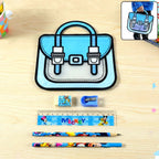 Kids stationery kit with cartoon-style carry bag for easy storage