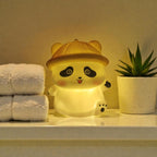 Portable hatted panda LED night light for nursery and bedside