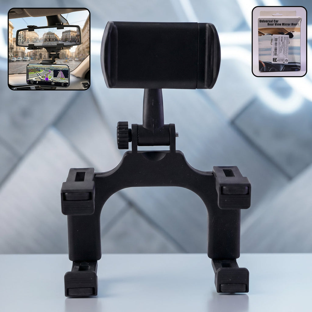 360 degree car rear view mirror mobile phone holder with adjustable mount (1 pc)