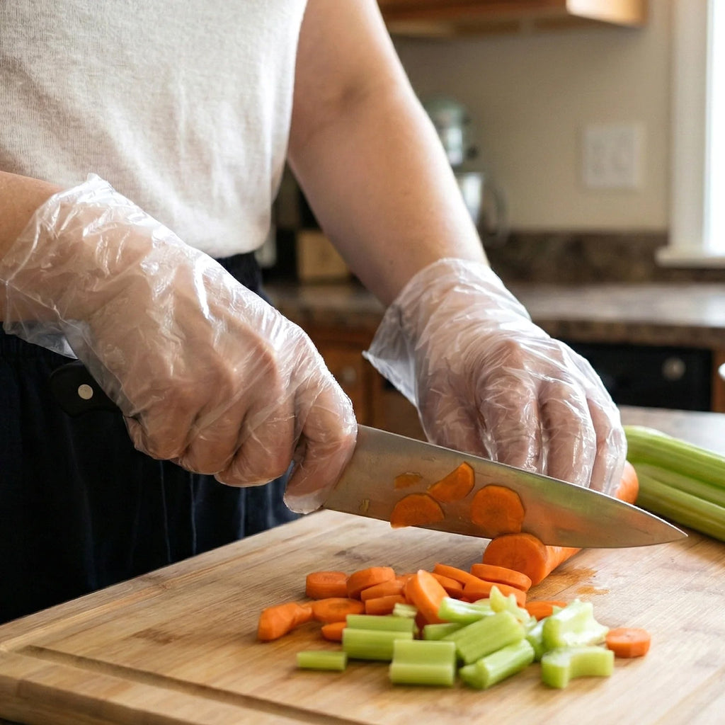 Durable plastic gloves for kitchen and household tasks