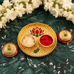 Round pooja thali kumkum box for festivals and daily worship