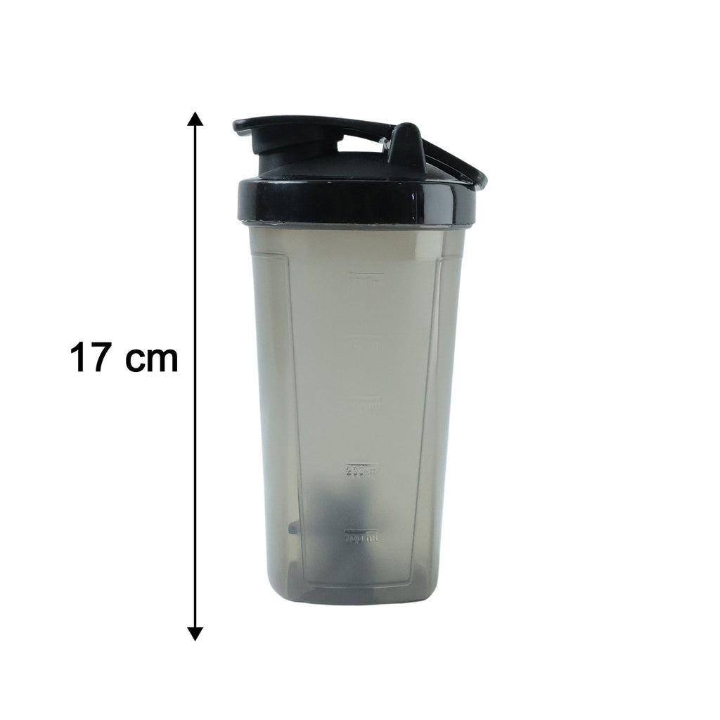 Size comparison showing dimensions of 500 ml gym shaker bottle