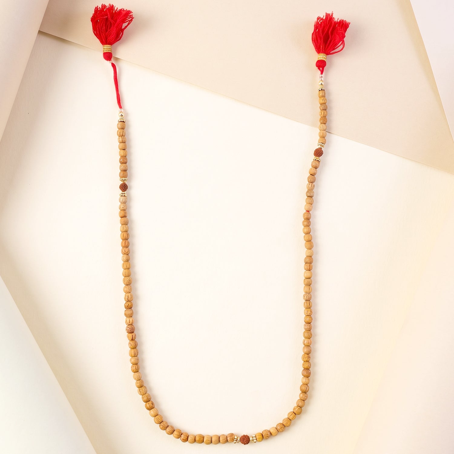 Sandalwood Mala with Rudraksha Beads, Chandan Japa Mala for Puja and Wear (1 Pc)