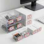 Kitchen organizer using self-adhesive rectangular label stickers for clear labels
