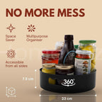 Detailed size guide for the round rotating storage tray organizer.