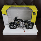 Rear view of metal bullet bike toy miniature model with side stand