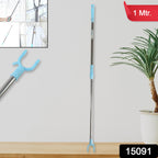 Adjustable clothes reaching stick with hook for accessing top shelves.