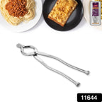 Close-up of strong grip stainless steel pakkad tong for kitchen use