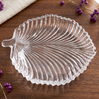 Stylish leaf shaped glass tray for nuts, chips and dry fruit
