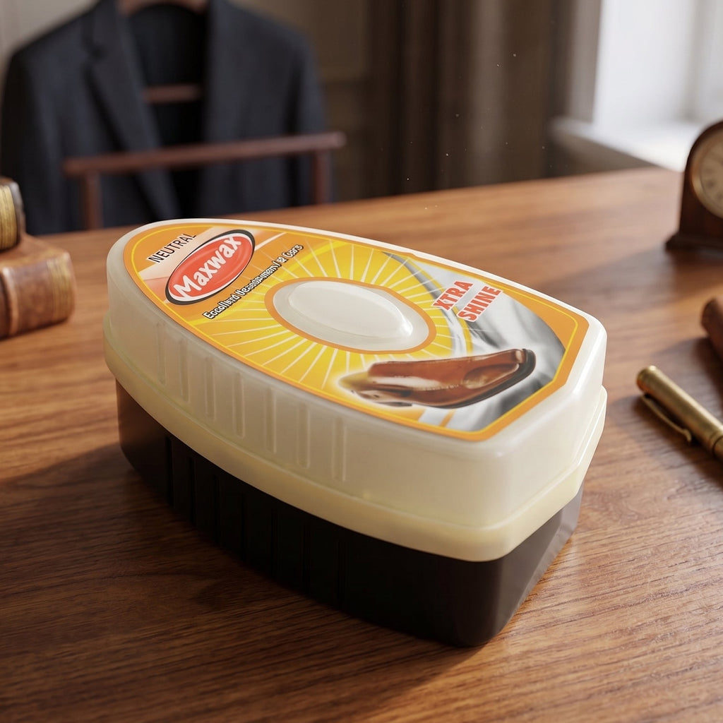 Easy to apply shoe shine liquid in travel size, ready for use.