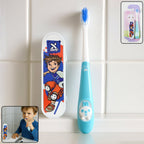 Colorful kids toothbrush with cartoon handle and sketchboard toy for fun oral care